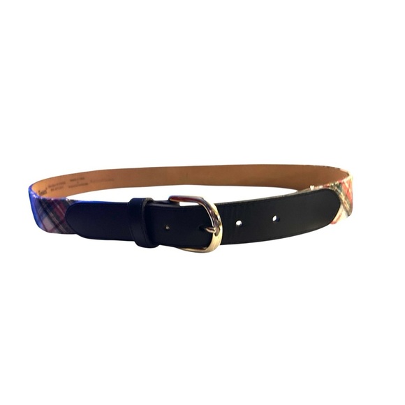 LL Bean Plaid Tartan Canvas Leather Belt – Size M – Red/Cream/Black main image 5
